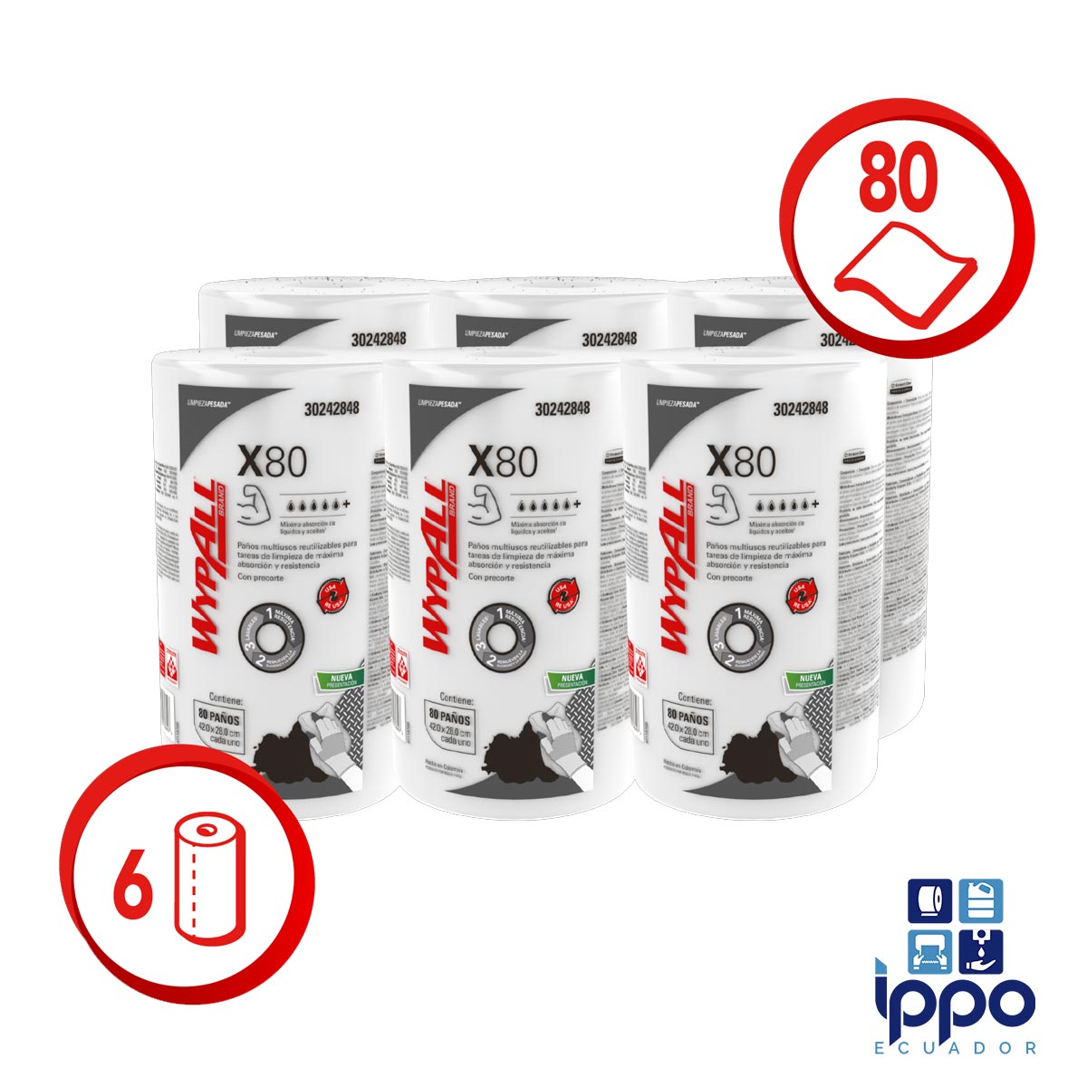 PAÑOS DE LIMPIEZA INDUSTRIAL WYPALL X80 ROLLO LISO CODIGO 30242848 - Imagen 3