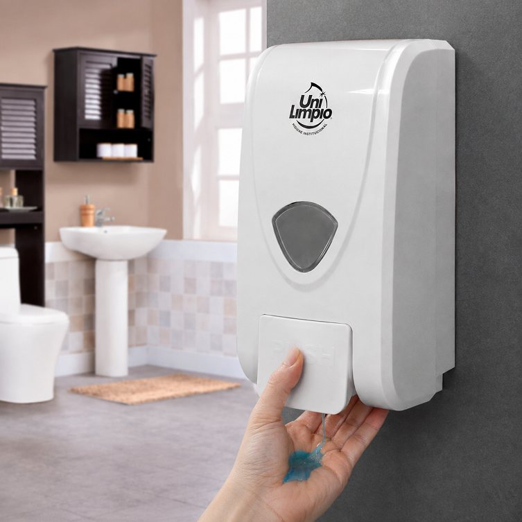 Dispensador de jabón líquido o gel Unilimpio, botella y sachet de recarga