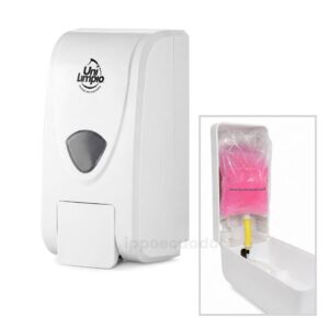 Dispensador de jabón líquido o gel para rellenar, plástico blanco Unilimpio