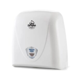 Dispensador de toalla Z de plástico blanco Unilimpio para baños institucionales