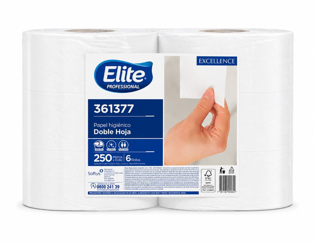 Papel higiénico jumbo Elite Excellence 250 m doble hoja, paquete de 6 rollos