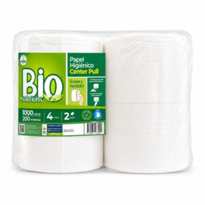 Rollo de papel higiénico de flujo central center pull Biosolutions de 200 metros para baños institucionales de alto tráfico