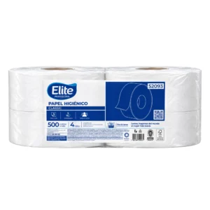 Paquete de 4 rollos de papel higiénico jumbo Elite Classic de 500 metros, hoja sencilla, para baños de alto tráfico