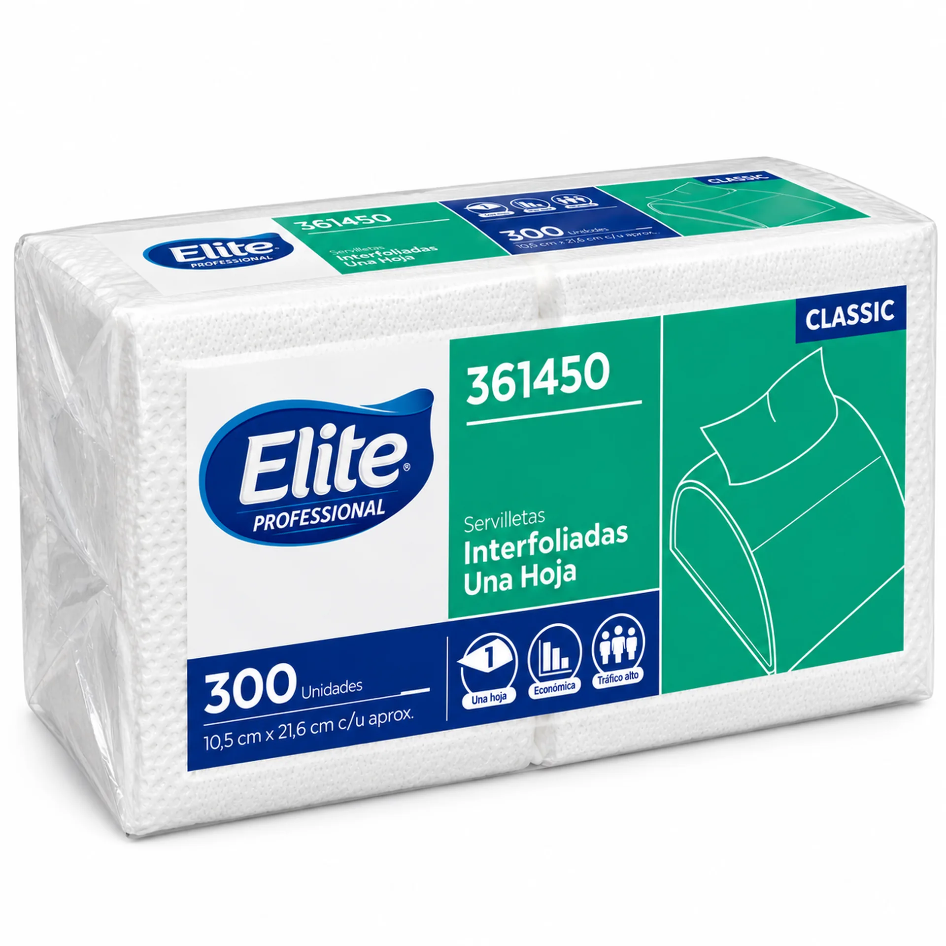 Servilletas interfoliadas Elite Professional Classic una hoja, paquete de 300 unidades, vista lateral