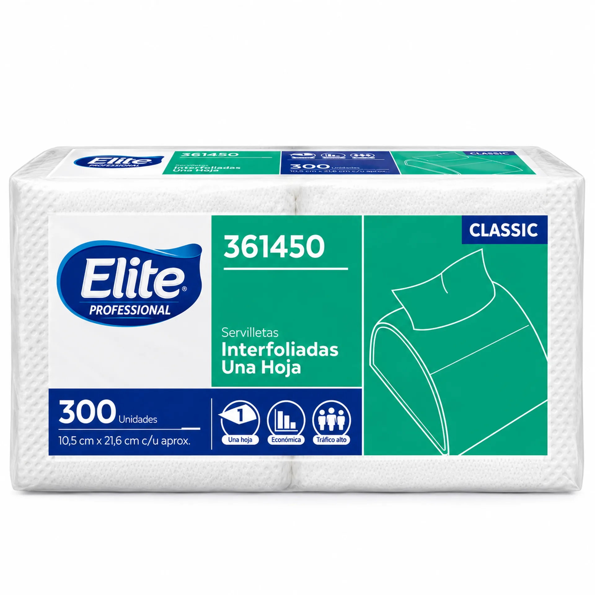 Paquete de servilletas interfoliadas Elite Classic de una hoja, 300 unidades, para dispensador de mesa